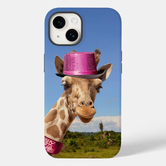 Coques Case-Mate iPhone Giraffe en casquette rose étincelant (Verso)