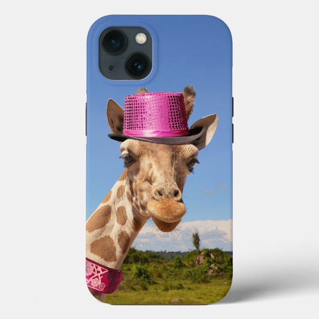 Coques Case-Mate iPhone Giraffe en casquette rose étincelant (Verso)