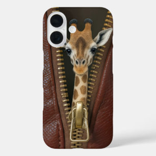 Coques iPhone 16 Giraffe En Zipper En Cuir