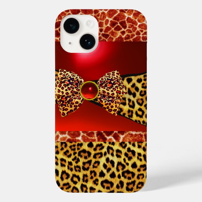 COQUES Case-Mate iPhone GIRAFFE LEOPARD SKIN BOW IMPRIMÉ, ROUGE RUBY GEMST (Verso)