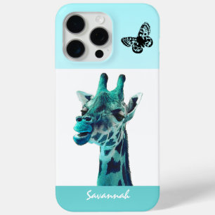 Coque iPhone 15 Pro Max Giraffe Vintage mignonne lick a Butterfly on Aqua