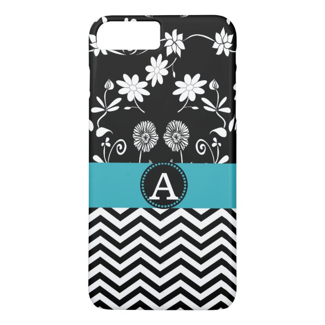 Coques Case-Mate iPhone Girl Aqua Black & White Chevron Nom du monogramme (Dos)