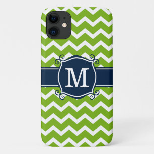 Case-Mate iPhone Case Girl Lime Chevron Navy Monogramme personnalisé