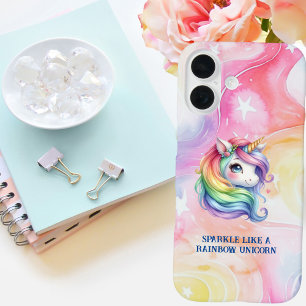 Coques iPhone 16 Girls mignonne Rainbow Unicorn Message personnalis