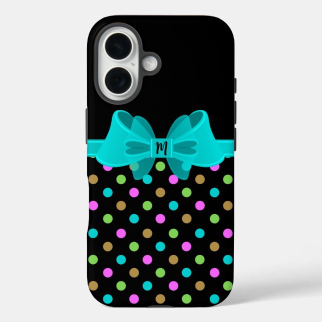 Coques Case-Mate iPhone Girly Chic Retro Polka Dots Coquette Bow Monogram (Verso)