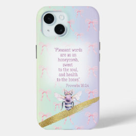 Coque Pour iPhone 15 Girly Pastel Rainbow Coquette Watercolor Bee Faith