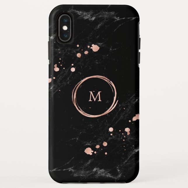 Coques Case-Mate iPhone Glam Faux Gold Regardez le marbre noir| Monogramme (Dos)