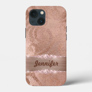 Case-Mate iPhone Case Glam Faux Rose dentelle d'or sur monogramme métal 