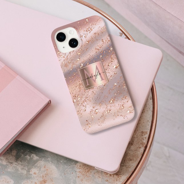 Coques Case-Mate iPhone Glam Girl Rose Gold Flakes Gitter Monogramme (Créateur téléchargé)