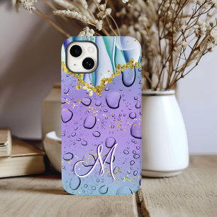 Coque Pour iPhone 14 Plus Glam Monogram M Gold Purple Imaginaire Pluie Dropl