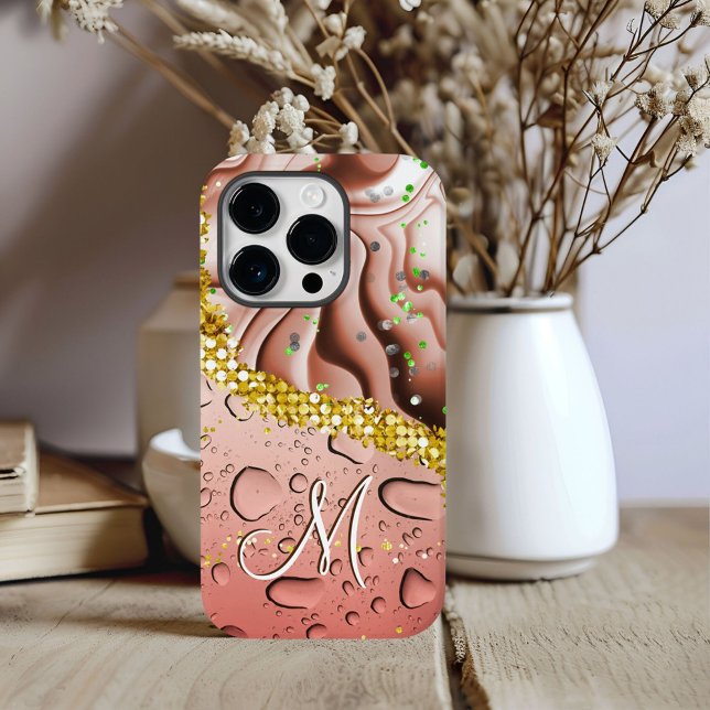Coques Case-Mate iPhone Glam Monogram M Marbre Marron Fantaisie Gouttes de (Créateur téléchargé)