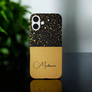 Coques iPhone 16 Plus Glam (Parties scintillant - or - cuir)