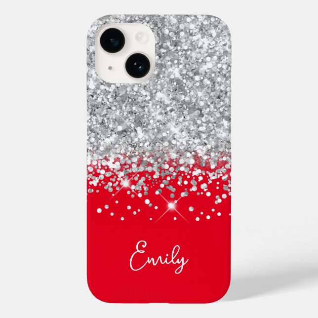 Coques Case-Mate iPhone Glam Parties scintillant rouge et argent (Verso)