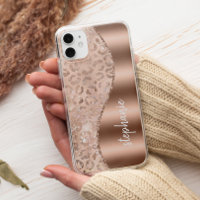 Glam Rose Gold Faux Feuille Tachetée Léopard Nom