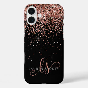 Coques iPhone 16 Plus Glam Rose Gold Parties scintillant Élégant Monogra