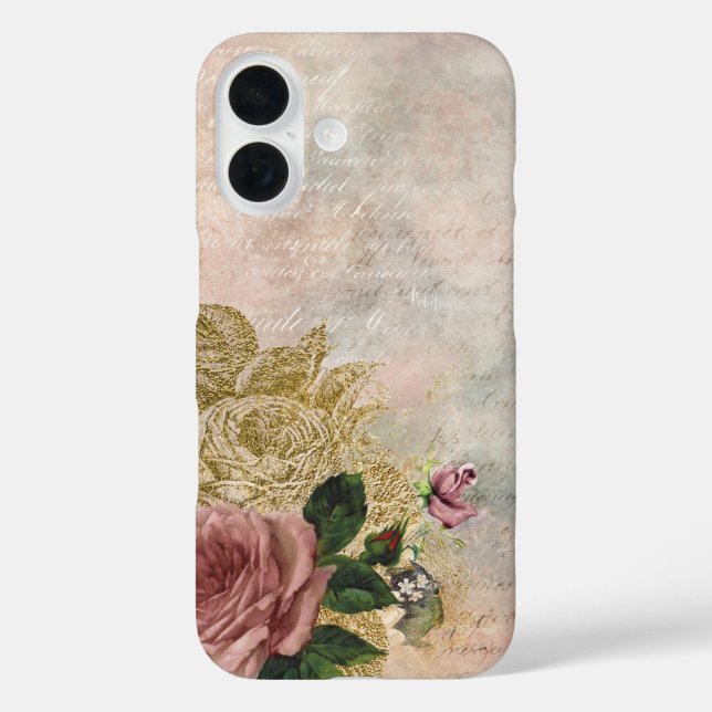 Coques Case-Mate iPhone Glam Steampunk | Rose rose et or Rustique Floral (Verso)