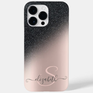 Coque Pour Pour iPhone 14 Pro Max Glitter ombre noir Cool Rose Gold Monogram 