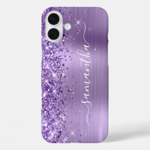 Coques iPhone 16 Plus Glitterie Lumière Violet Glam Girl Signature