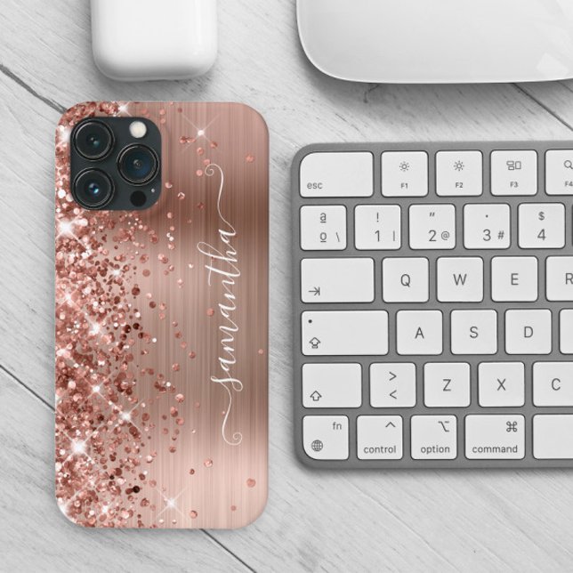 Coques Case-Mate iPhone Glitterie Rose Gold Foil Moderne Fille Signature (Create your own personalized faux sparkly glitter rose gold case.)