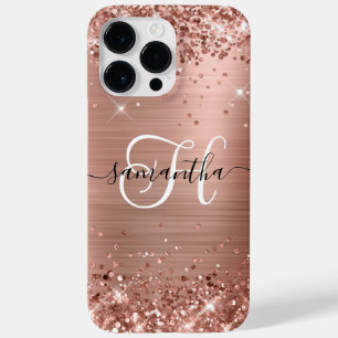 Coque Pour Pour iPhone 14 Pro Max Glitterie Rose or Glam Monogramme