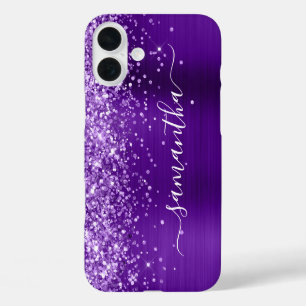 Coques iPhone 16 Plus Glittery Indigo Purple Girl Signature