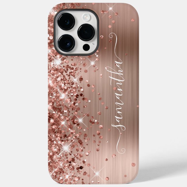 Coques Case-Mate iPhone Glittery Rose Gold Glam Modern Girl Signature (Verso)