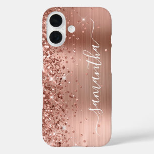 Coques iPhone 16 Glittery Rose Gold Metallic Girly Signature
