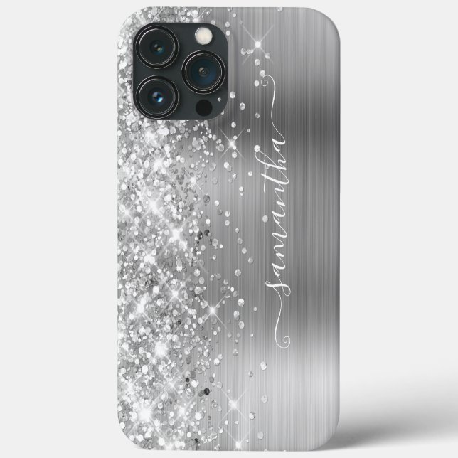 Coques Case-Mate iPhone Glittery Silver Foil Modern Girl Signature (Verso)