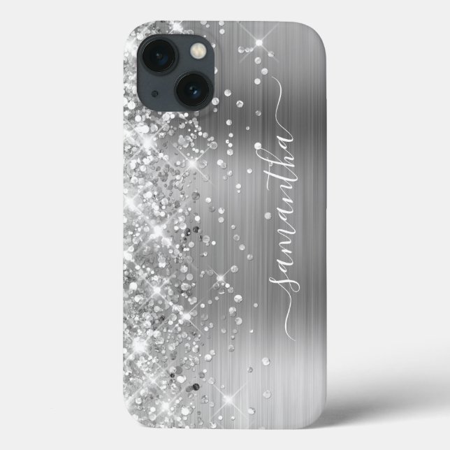Coques Case-Mate iPhone Glittery Silver Foil Modern Girl Signature (Verso)