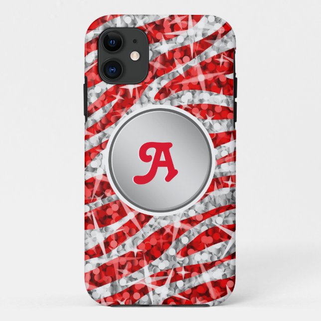 Coques Case-Mate iPhone Glitz Zebra Red monogramme iPhone "argent" (Dos)