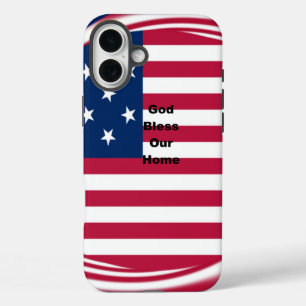 Coques iPhone 16 Plus God Bless Our Home : USA Flag Swirl Art