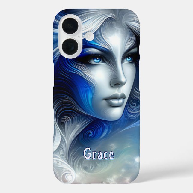 Coques Case-Mate iPhone Goddess Celestial White Blue Head Février - (Verso)