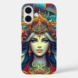 Coques iPhone 16 Goddess Head flow turquoise Cheveux Avril -