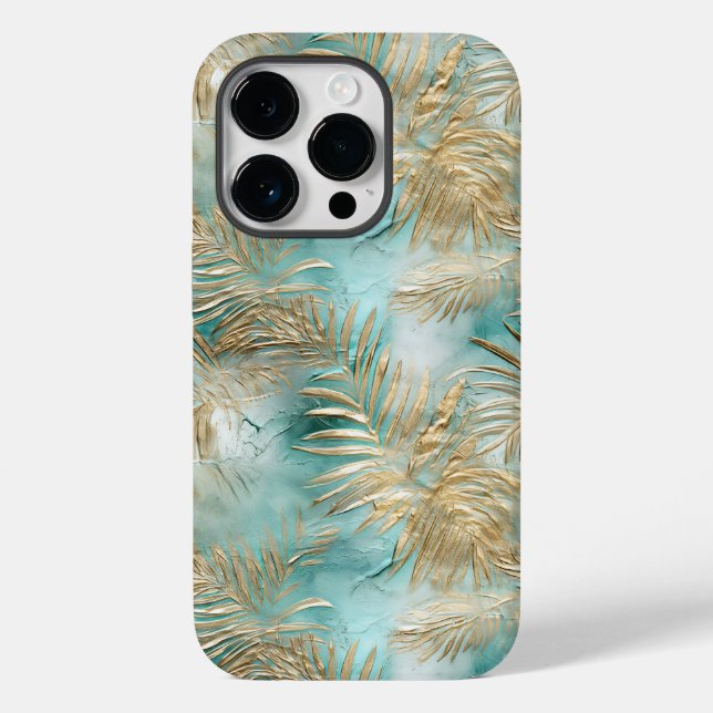 Coques Case-Mate iPhone Gold Aqua White Feuilles tropicaux (Verso)