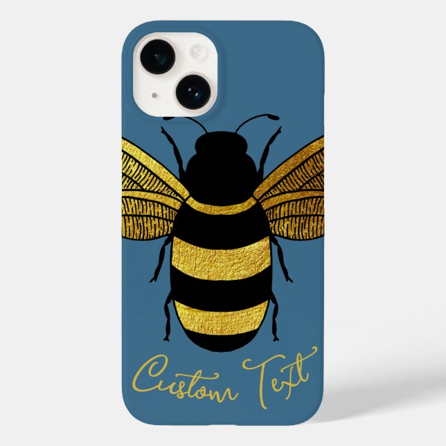 COQUES Case-Mate iPhone GOLD BLACK BUMBLEBEE SCRIPT TEXTE BEE DENIM BLUE (Verso)
