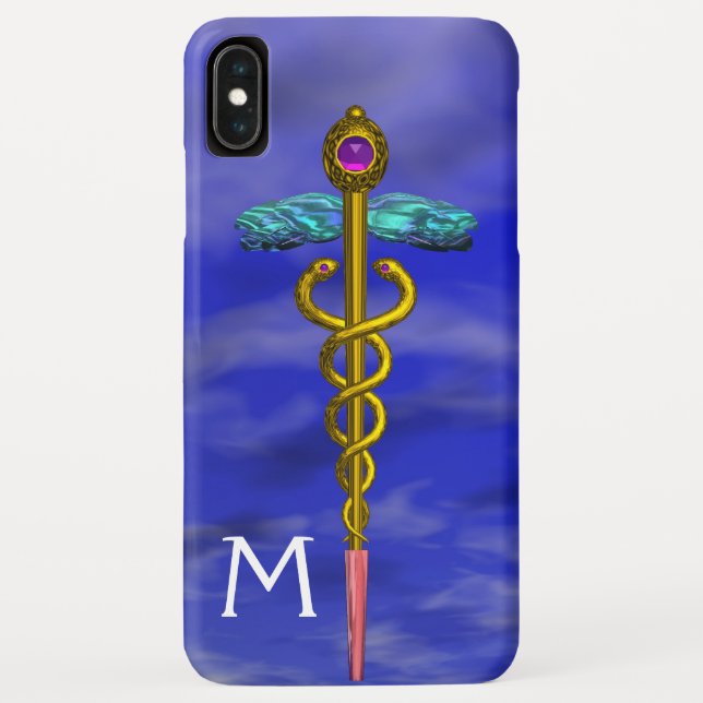 Coques Case-Mate iPhone GOLD CADUCEUS MÉDICALE SYMBOLE Blue Sky Monogramme (Dos)