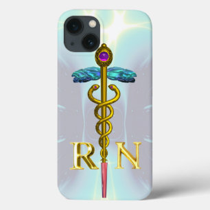 Coques Pour iPhone GOLD CADUCEUS SYMBOLE INFIRMIER INSCRIT Bleu clair