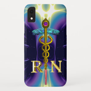 Coque Case-Mate Pour iPhone GOLD CADUCEUS SYMBOLE INFIRMIER INSCRIT Purple Blu