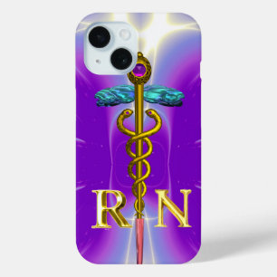 Coque Pour iPhone 15 GOLD CADUCEUS SYMBOLE INFIRMIÈRE ENREGISTRÉ Purple