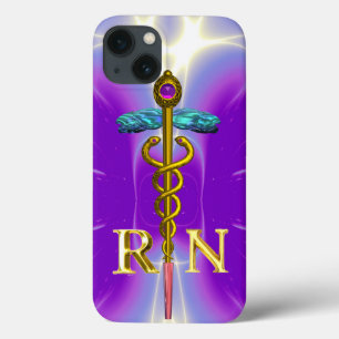 iPhone 13 Case GOLD CADUCEUS SYMBOLE INFIRMIÈRE ENREGISTRÉ Purple