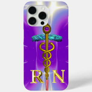 Coque iPhone 15 Pro Max GOLD CADUCEUS SYMBOLE INFIRMIÈRE ENREGISTRÉ Purple