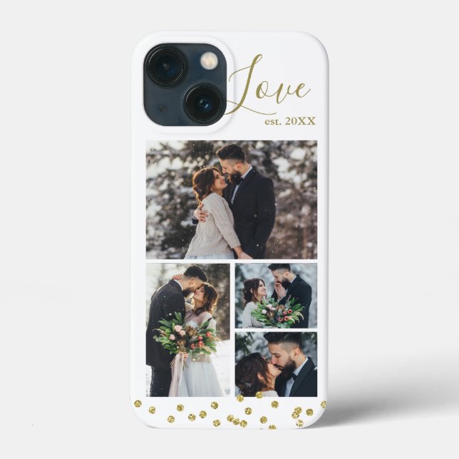 Coques Case-Mate iPhone Gold Confetti Collage 4 photos Personnalisé (Verso)