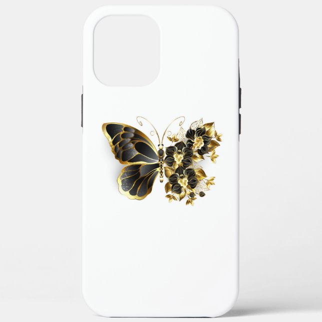 Coques Case-Mate iPhone Gold flower Butterfly with Black Orchid (Verso)