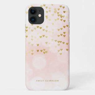 Case-Mate iPhone Case Gold Foil Heart Confetti Pink Bokeh Personnalisé