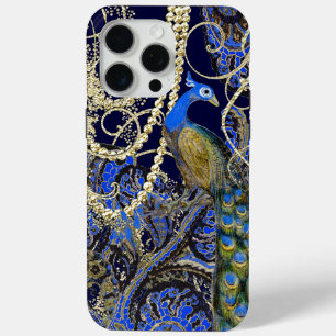 Coque iPhone 15 Pro Max Gold Garland Marine Black Peacock Swirl