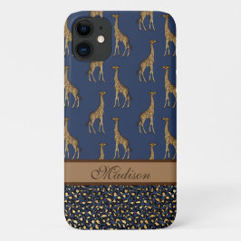 Case-Mate iPhone Case Gold Giraffe Stylish Navy Bleu Script élégant