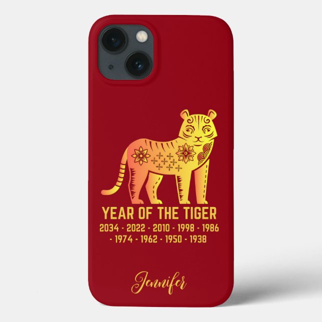 Coques Case-Mate iPhone Gold Gradient Année Du Tigre Zodiac Nom Rouge (Verso)