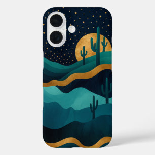 Coques iPhone 16 Golden Desert Nightscape - Cactus Art Abstrait