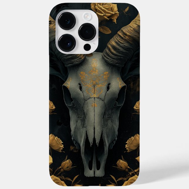 Coques Case-Mate iPhone Golden Goat Skull and gold Roses (Verso)