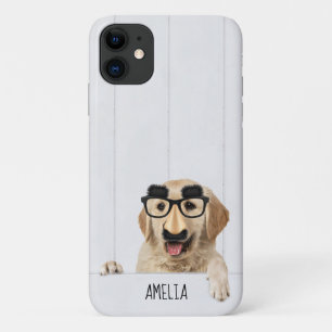 Case-Mate iPhone Case Golden Retriever avec lunettes en bois blanc